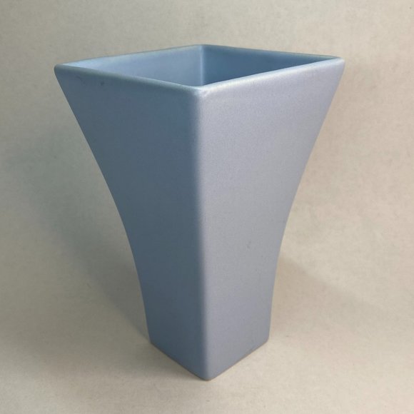 Mid Century Powder Blue Matte Minimalist Ceramic Vase Marked Romania